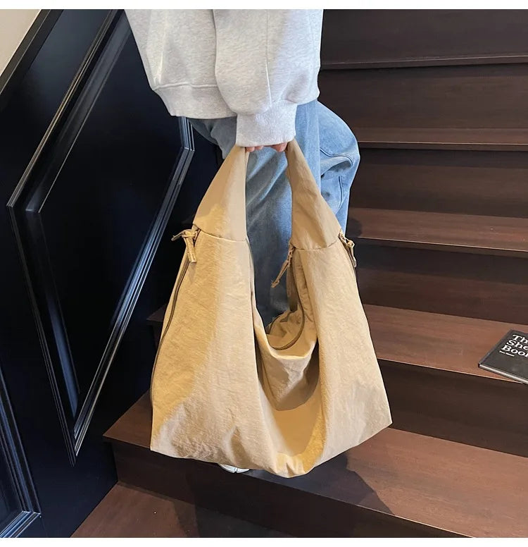 NYLOVA™ Chic Solid Color Nylon Tote Bag, Large Capacity Shoulder Bag with Multiple Zipper Pockets for College, Work & Everyday Use