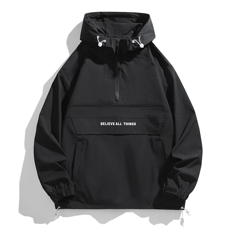 BLAZR ™New Hoodie Men Spring/winter Autumn Waterproof Casual Versatile Streetwear Fashion Loose Pullover Half Zip Hooded Jacket/street wear/fashion clothes, Sweatshirt, Pullover jacket Men's casual ja