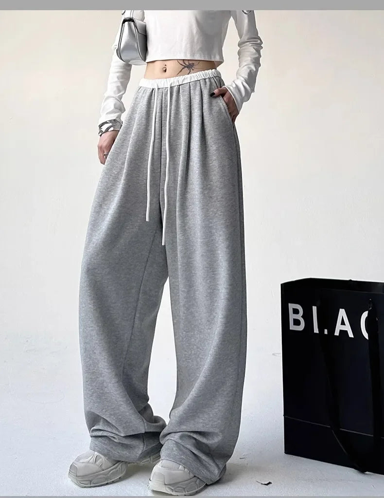 Style™️ High-Waisted Loose-Fit Sweatpants For Women New Patchwork Casual Straight Trousers