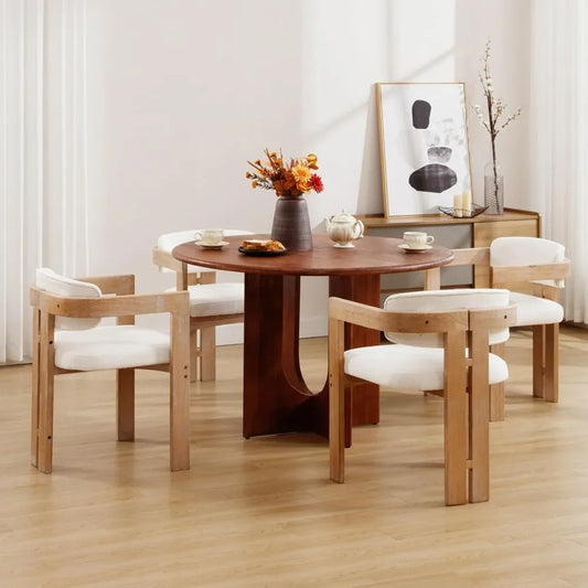 Just Right Chair ™ Farmhouse Dining Chairs Set of 4 Upholstered Kitchen Chair Wooden Barrel Side Chair, Modern Linen Accent Chair with Arm