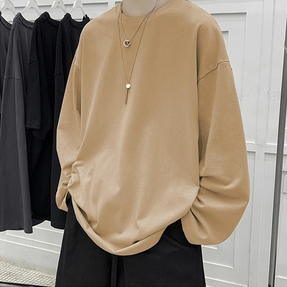 COTTOFLEX™ Oversize Cotton Long Sleeve Unisex T-Shirt Casual Pure Color Top for Men and Women