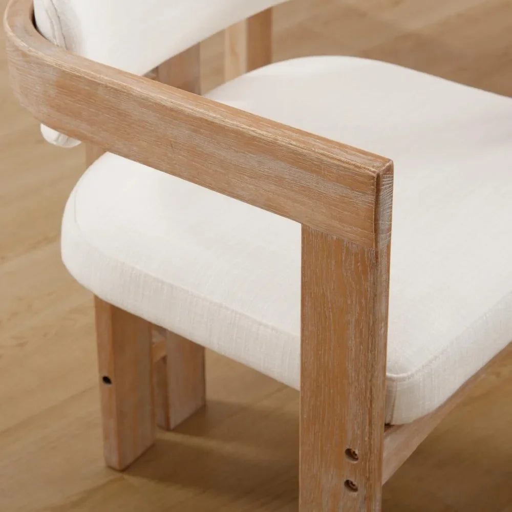 Just Right Chair ™ Farmhouse Dining Chairs Set of 4 Upholstered Kitchen Chair Wooden Barrel Side Chair, Modern Linen Accent Chair with Arm