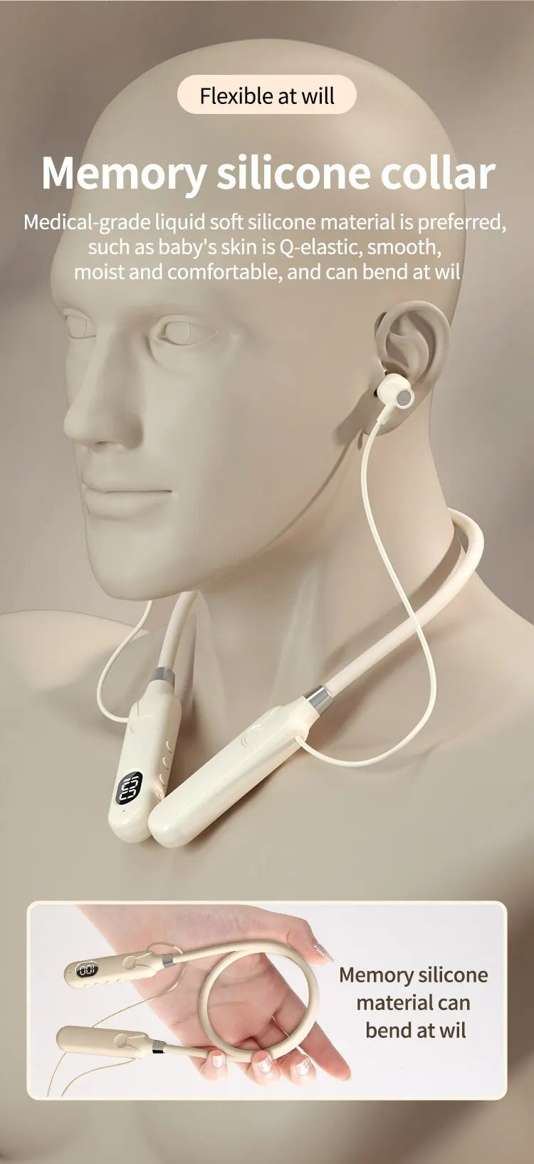 SWEET HEADPHONE SOUNDS™Neckband BT-12 Wireless Bluetooth Earphones Headphones Outdoor Sports Headset with Display Touch Control Earbuds for Music