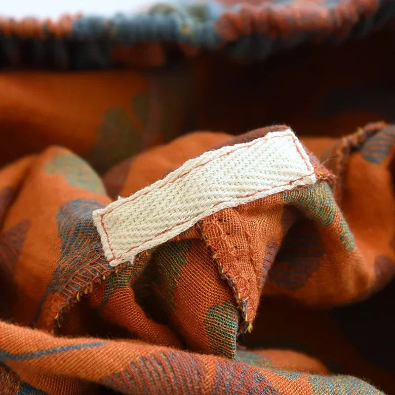 WOMAZE™ 2025 New Spring Summer Women's Pajamas 100% Cotton Crepe Pants Women's Comfortable Loose Large Leaf Home Pants Thin bottoms