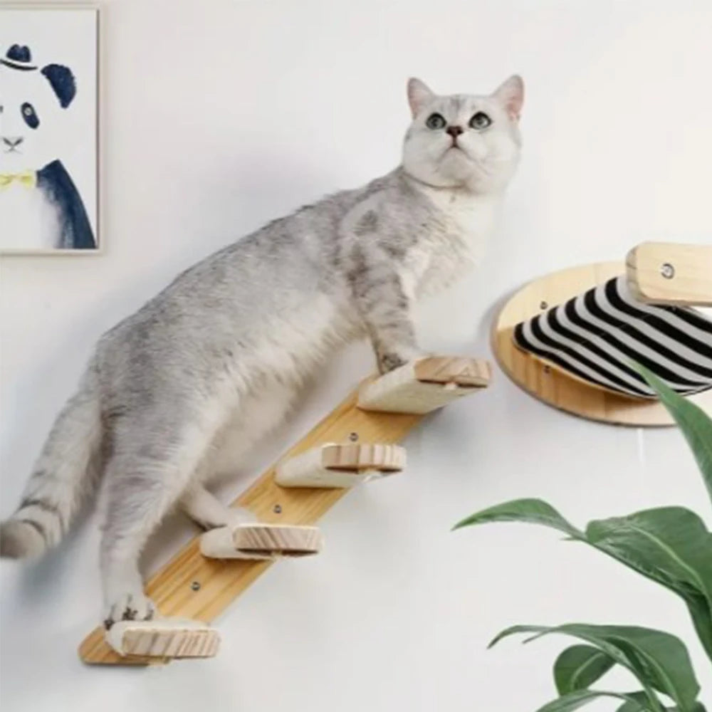 UP&DOWN™ Wall-mounted Cat Climbing Frame 50cm Cat Climbing Ladder Hammock Activity Sisal Cat Grab Post Cat Pedal Indoor Cat House