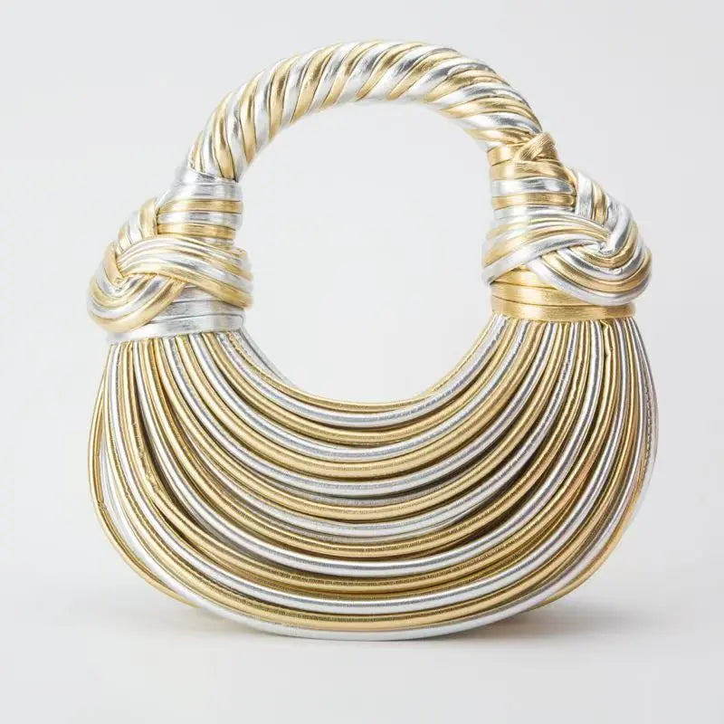 LUXEWEAVE™ | 2024 Women’s Luxury Handwoven Rope Knot Hobo Bag – Gold & Silver Designer Evening Clutch