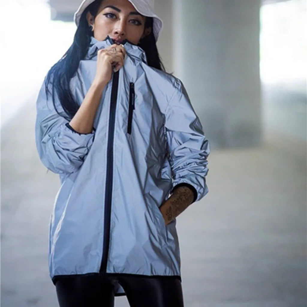 NIGHTVISION™ Jacket Outdoor Sport Casual Night Reflective Jacket Men Women Shiny High Steet Hip Hop Zipper Hooded Outwears Personality Windbreaker,
