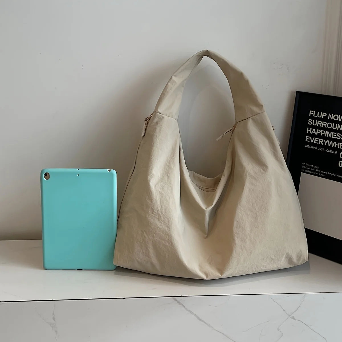 NYLOVA™ Chic Solid Color Nylon Tote Bag, Large Capacity Shoulder Bag with Multiple Zipper Pockets for College, Work & Everyday Use