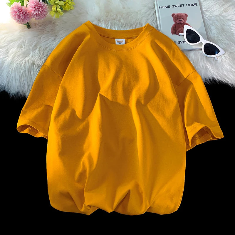 URBANEDGE™ Oversized Summer Short Sleeve Men's T Shirt New Fashion Solid Color Loose Fit O-Neck Casual Cotton Top Hip Hop Streetwear Baggy Tees Plus Size 5XL