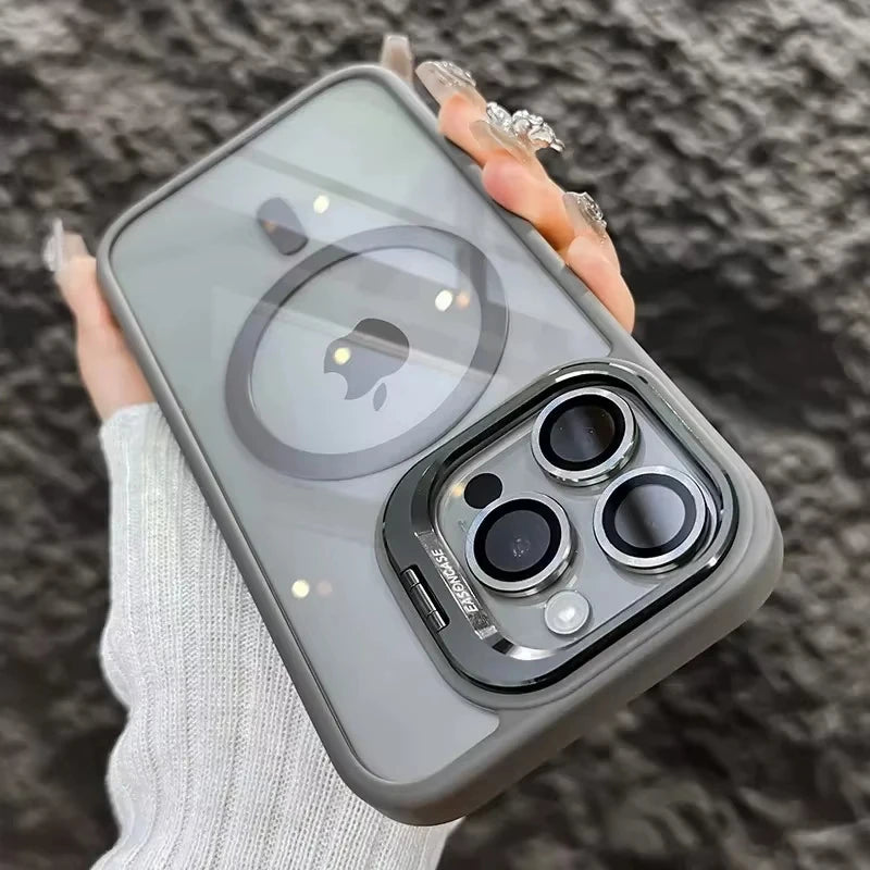 Luxury ™️new 2025 Magnetic Shockproof Phone Case For iPhone 16 15 14 13 12 11 Pro Max 16 Plus For Magsafe Stand Glass Lens Protector Cover