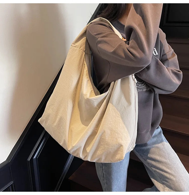 NYLOVA™ Chic Solid Color Nylon Tote Bag, Large Capacity Shoulder Bag with Multiple Zipper Pockets for College, Work & Everyday Use