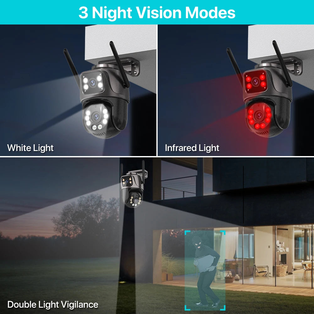 ZOONE™️Security Camera 4K 8MP HD Wifi PTZ Camera Outdoor 4MP Dual Lens Dual Screen AI Auto Tracking IP Camera CCTV Audio Video Surveillance P2P iCSee