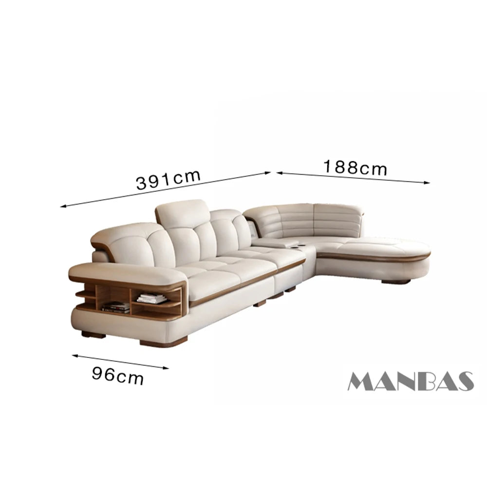 EXTRALUX ™Luxury L-Shaped Genuine Leather Sectional Sofa Sets with USB, Bluetooth Speaker - MINGDIBAO Living Room Italian Leather Couches