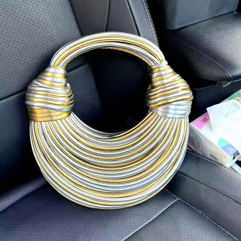 LUXEWEAVE™ | 2024 Women’s Luxury Handwoven Rope Knot Hobo Bag – Gold & Silver Designer Evening Clutch