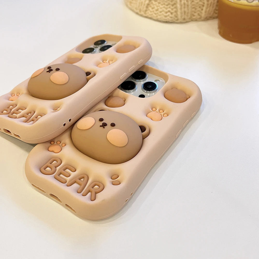 iPhone, case Cute Bear Case Soft Silicone Cover with Holder for iPhone 6 6s 7 8 SE X XS XR 11 12 13 Mini 14 15 16 Pro Max