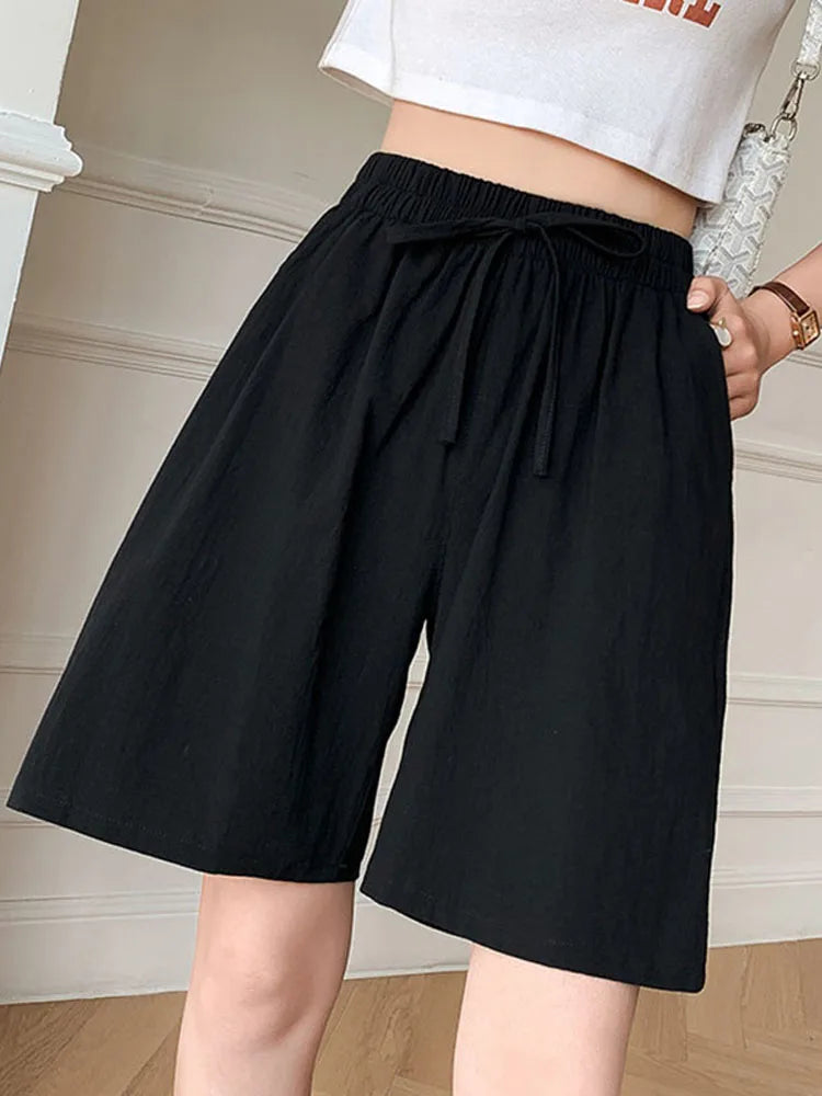 DOZW™️GIRL, Women shorts Summer Casual Solid Cotton Linen shorts high waist loose shorts for girls Soft Cool female shorts M-3XL
