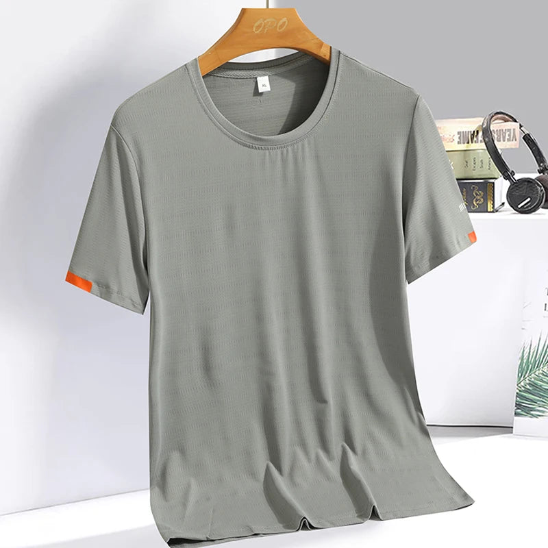 WEARISH™ Men's Summer Ice Silk T-shirt Sweatshirt Round Neck Simple Running Fitness Suit Thin Breathable Quick Drying T