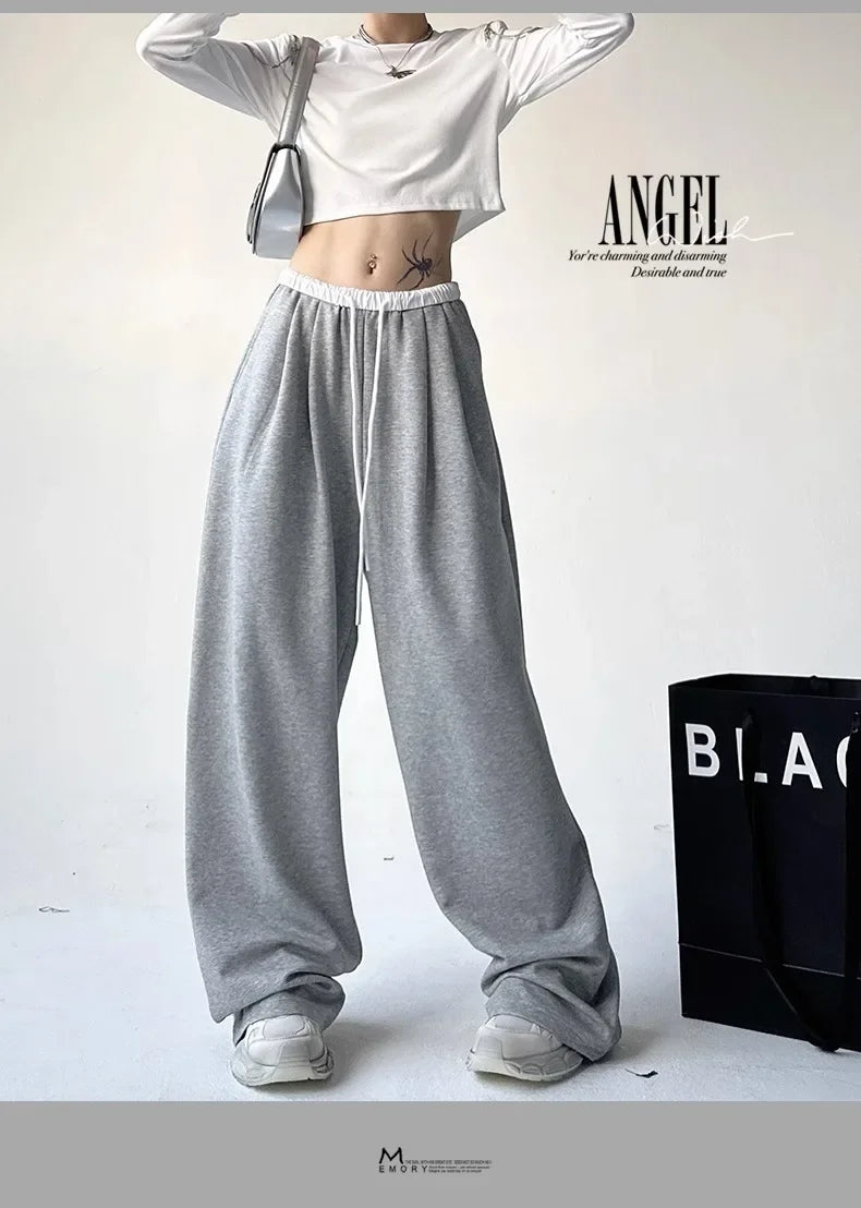 Style™️ High-Waisted Loose-Fit Sweatpants For Women New Patchwork Casual Straight Trousers