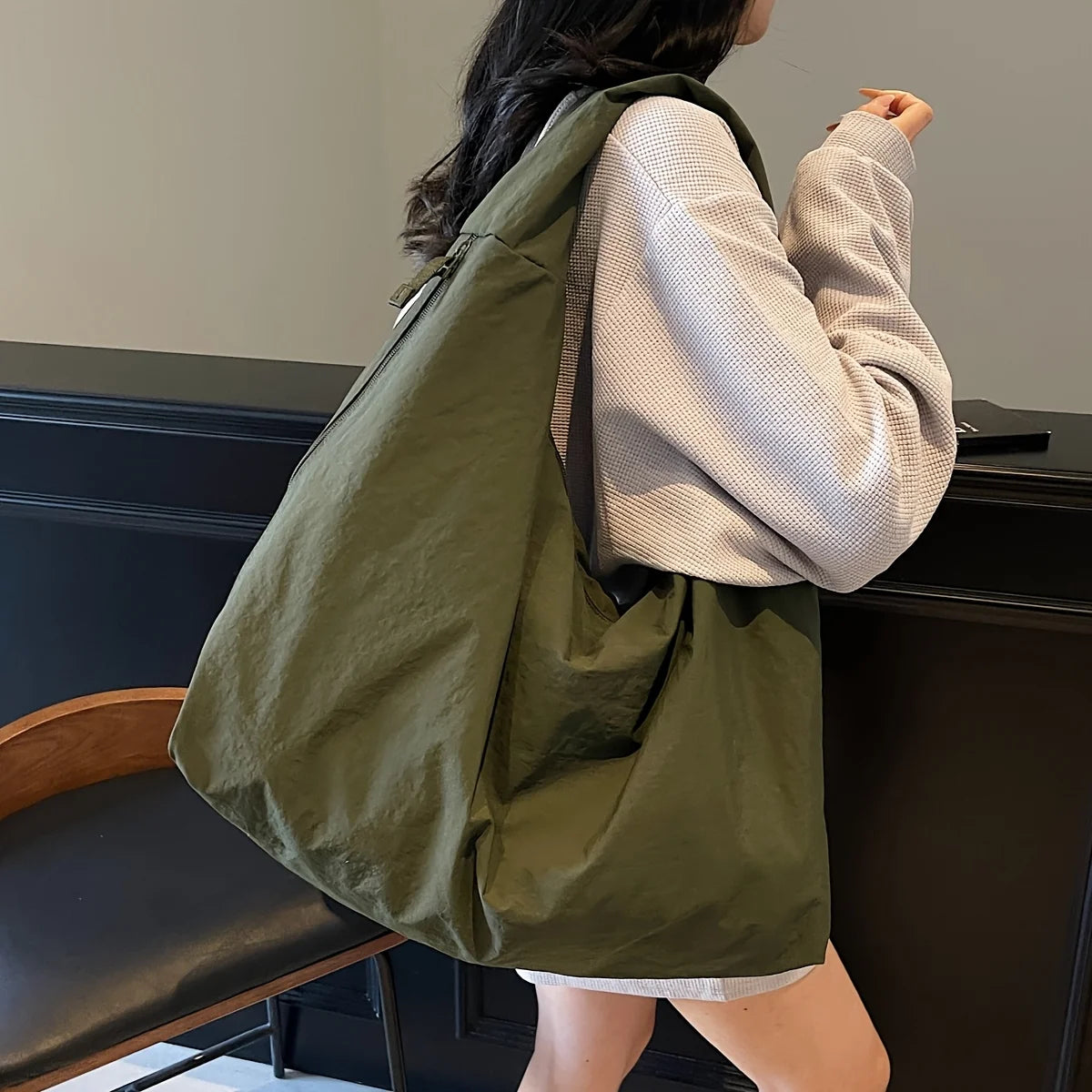 NYLOVA™ Chic Solid Color Nylon Tote Bag, Large Capacity Shoulder Bag with Multiple Zipper Pockets for College, Work & Everyday Use