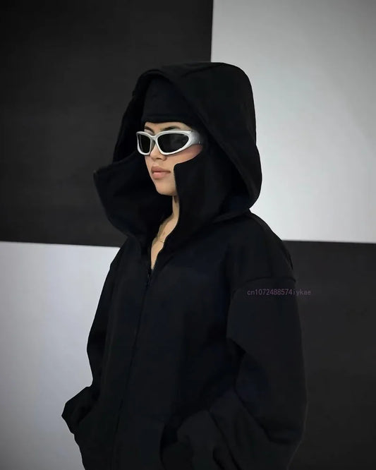 ALLZIPPEDUP ™️Black Cotton Zipper Hoodie Men Women Ins New Masked Tide Warm Sweatshirt Fall Winter Long-sleeved Couple Outdoor Leisure Jacket