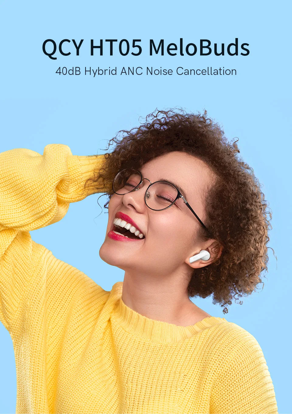 QCY™ HT05 ANC Wireless Earbuds 40dB Noise Cancelling Bluetooth 5.2 6-Mic ENC HD Call Transparency Mode TWS