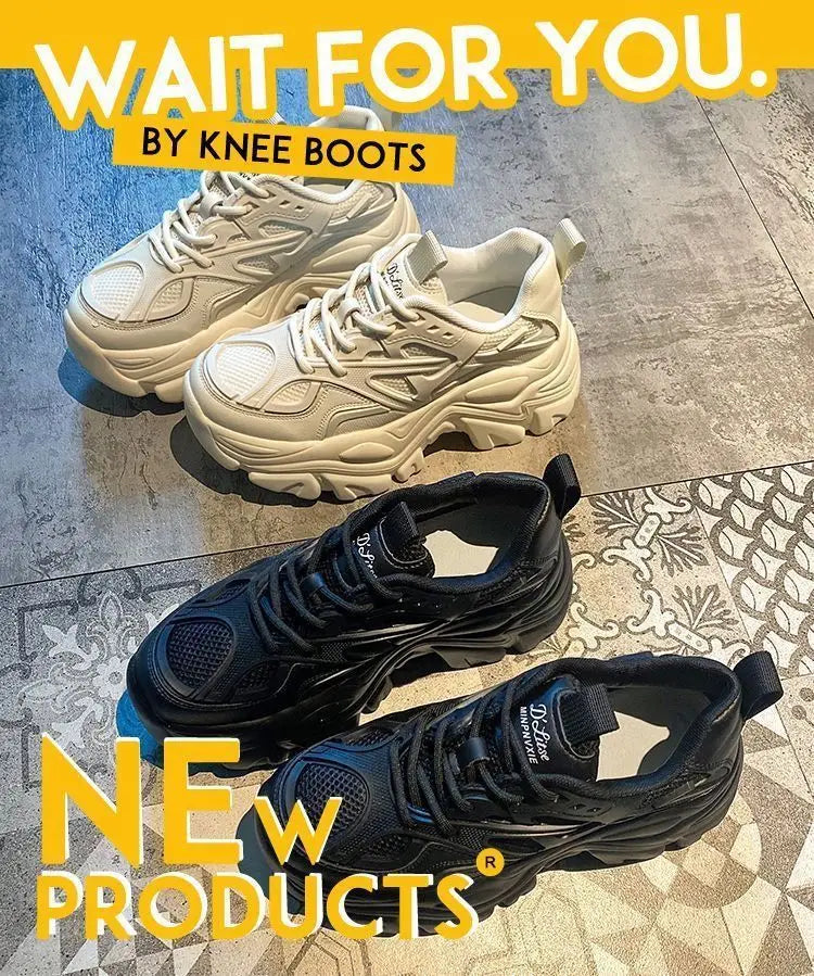 LUMINA™ | 2024 Women’s Fashion Platform Sneakers – Chunky Mesh & Leather Sport Shoes, Summer Casual Black Trainers