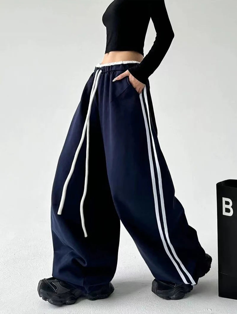 STYLER™️NEW 2025 Women Sweatpants Fashion Streetwear Oversized All Match Wide Leg Pants High Waist Patchwork Casual Straight Trousers