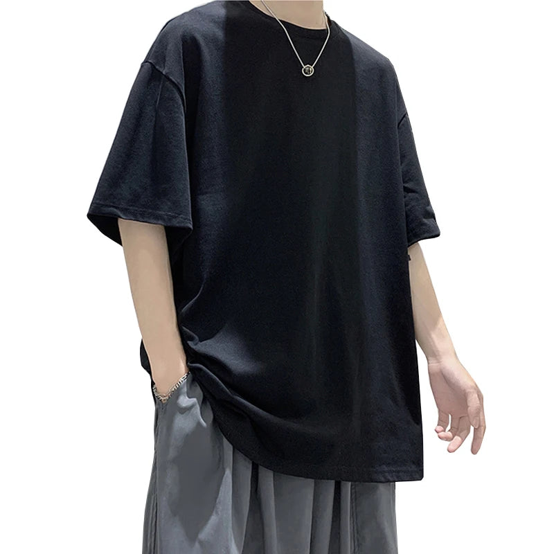 URBANEDGE™ Oversized Summer Short Sleeve Men's T Shirt New Fashion Solid Color Loose Fit O-Neck Casual Cotton Top Hip Hop Streetwear Baggy Tees Plus Size 5XL