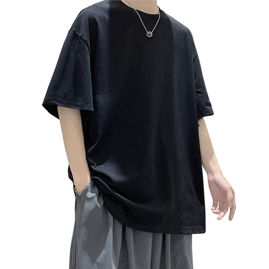 URBANEDGE™ Oversized Summer Short Sleeve Men's T Shirt New Fashion Solid Color Loose Fit O-Neck Casual Cotton Top Hip Hop Streetwear Baggy Tees Plus Size 5XL