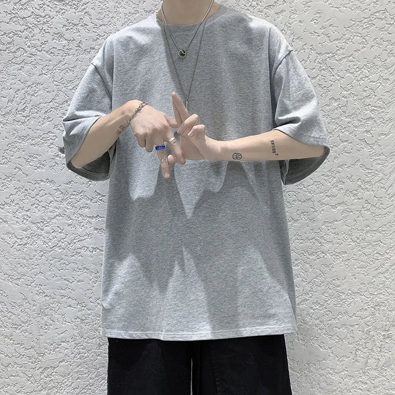 URBANEDGE™ Oversized Summer Short Sleeve Men's T Shirt New Fashion Solid Color Loose Fit O-Neck Casual Cotton Top Hip Hop Streetwear Baggy Tees Plus Size 5XL