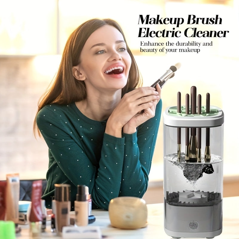 POLISH™️Electric Makeup Brush Cleaner Machine, Portable Automatic Cosmetic Brush Cleaner Tool, with 7000 RPM Motor, Includes Silicone Pad, for 3-4 Brushes,