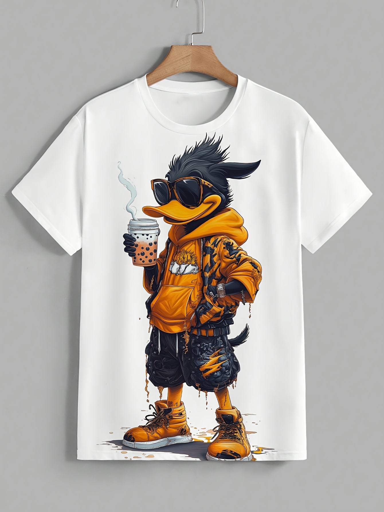MYTEE™1pc Polyester Summer Knit Tee Men's Cool Duck Print T-Shirt, Casual Crew Neck Short Sleeve, Regular Fit with Slight Stretch Outdoor Wear