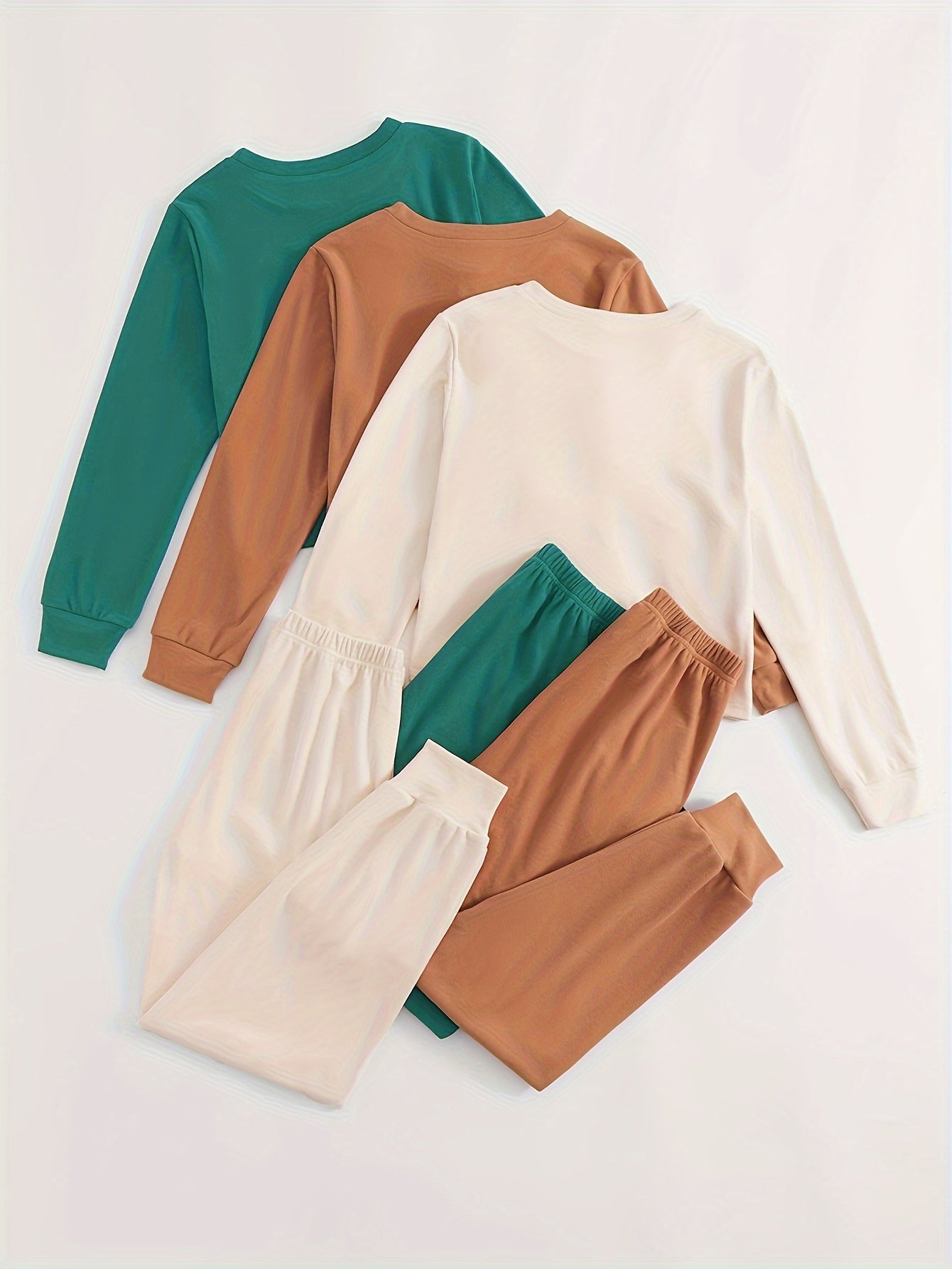 SORAYA™ Women's 6pcs Athletic Set: Long Sleeve & Pants in Teal, Peach, and Brown - Soft Polyester, Round Neck, Machine Washable - Stylish and Comfortable Sportswear