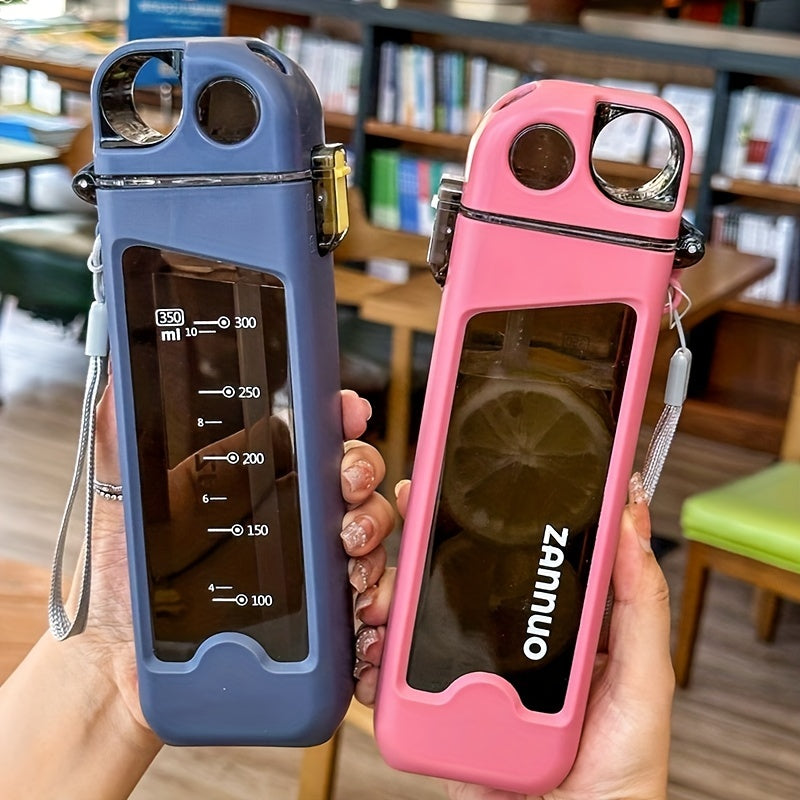 GLASSOFWATER ™️Summer Leakproof Square Water Bottle - 1pc 350ml/11.83oz Plastic Cup With Scale - Suitable For Outdoor Activities, Travel, Christmas Gift