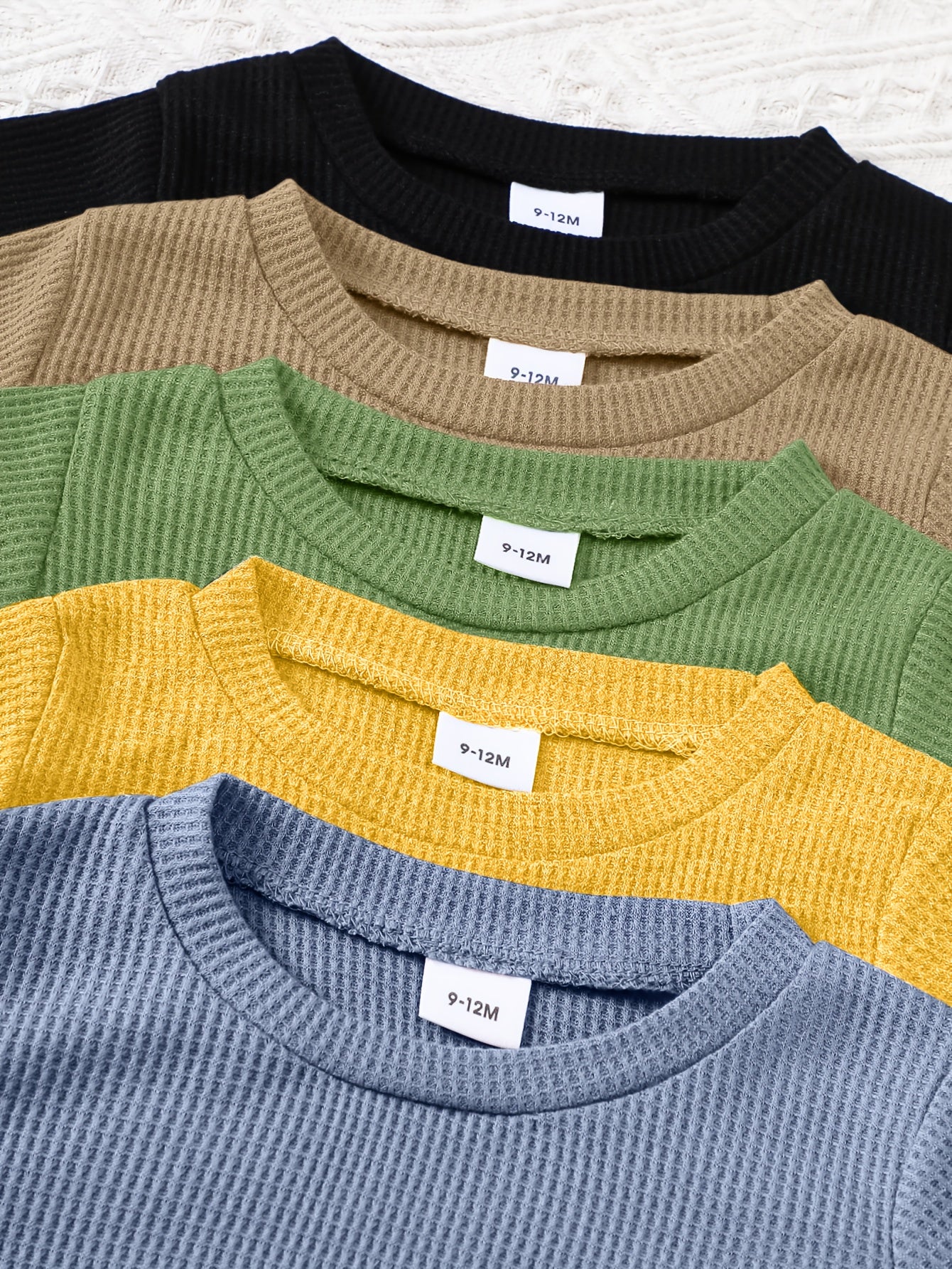 PLAYTIME™️10pcs OUTFIT Boys Casual Style Solid Color Soft and Comfortable Waffle Knit Fabric Short Sleeve Shorts Suit