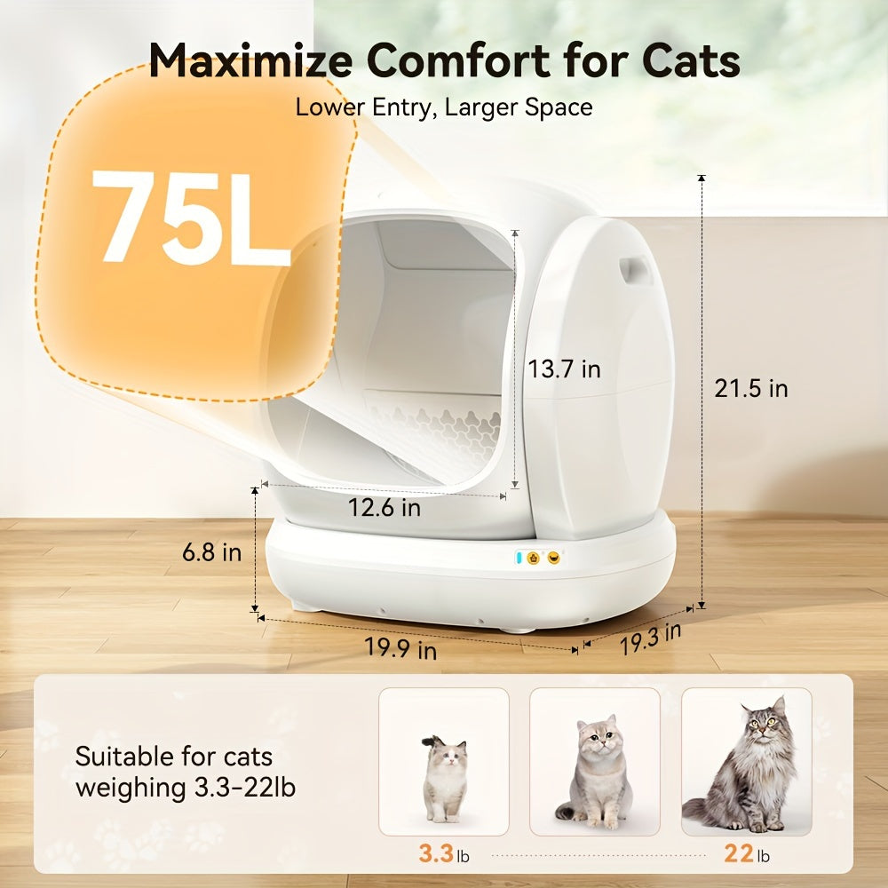 MEOW MEOW  ™ Self Cleaning Litter Box, Automatic Cat Litter Box Self Cleaning For Multiple Cats, Odor Removal Anti Pinch Kitty Litter Box, APP Control Smart Litter Box with Liners Bags