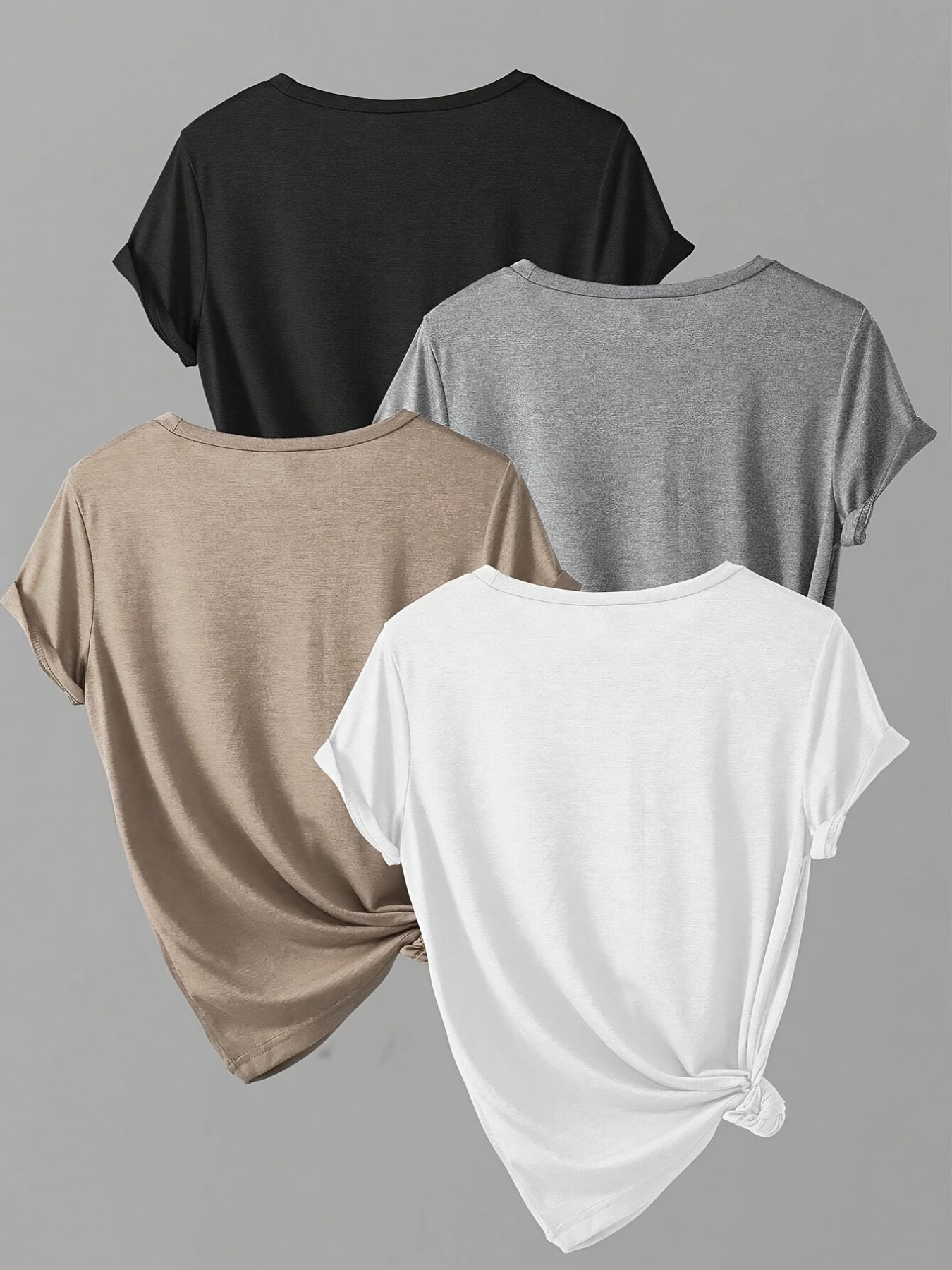 ALL DAY™️ WOMENS T SHIRTS Solid Casual T-Shirt4pcs Solid Casual Crew Neck Short Sleeve T-Shirt - Women's Clothing for Spring & Summer
