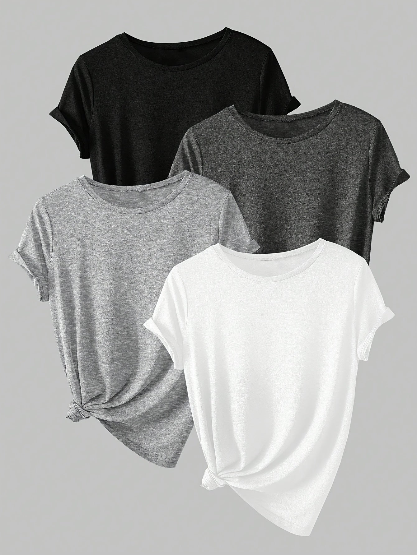 ALL DAY™️ WOMENS T SHIRTS Solid Casual T-Shirt4pcs Solid Casual Crew Neck Short Sleeve T-Shirt - Women's Clothing for Spring & Summer