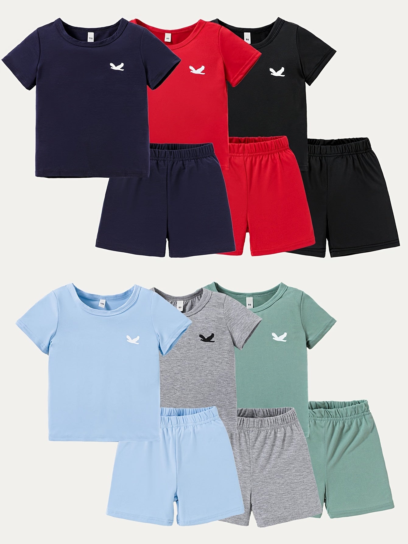 KIDFIT ™️12PCS - Targeted Development Of Summer New Boys' And Girls' Fashion Shorts Set, Printed Casual Set, Six Tops, Six Shorts