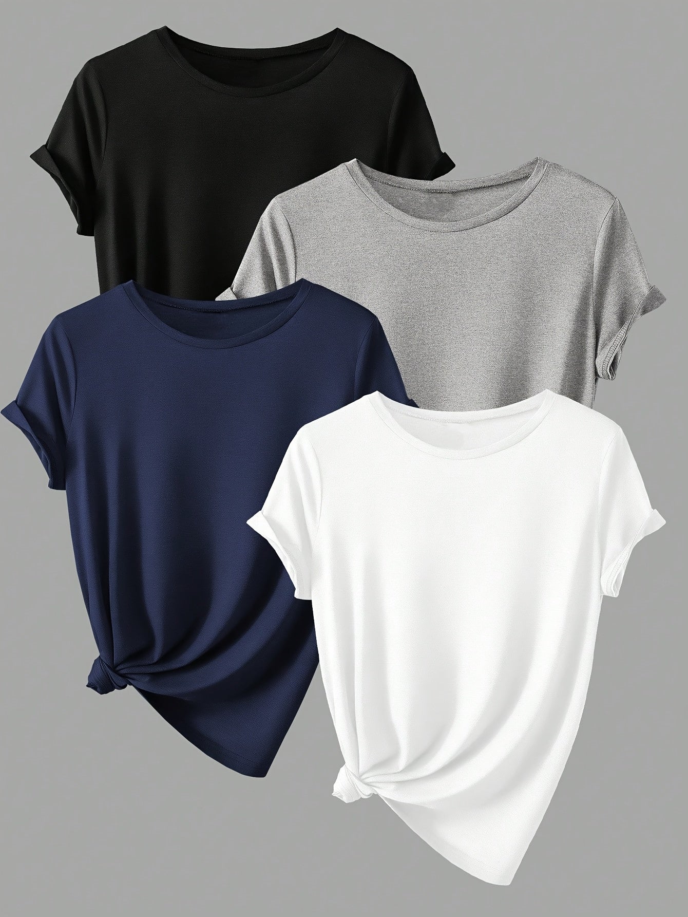ALL DAY™️ WOMENS T SHIRTS Solid Casual T-Shirt4pcs Solid Casual Crew Neck Short Sleeve T-Shirt - Women's Clothing for Spring & Summer