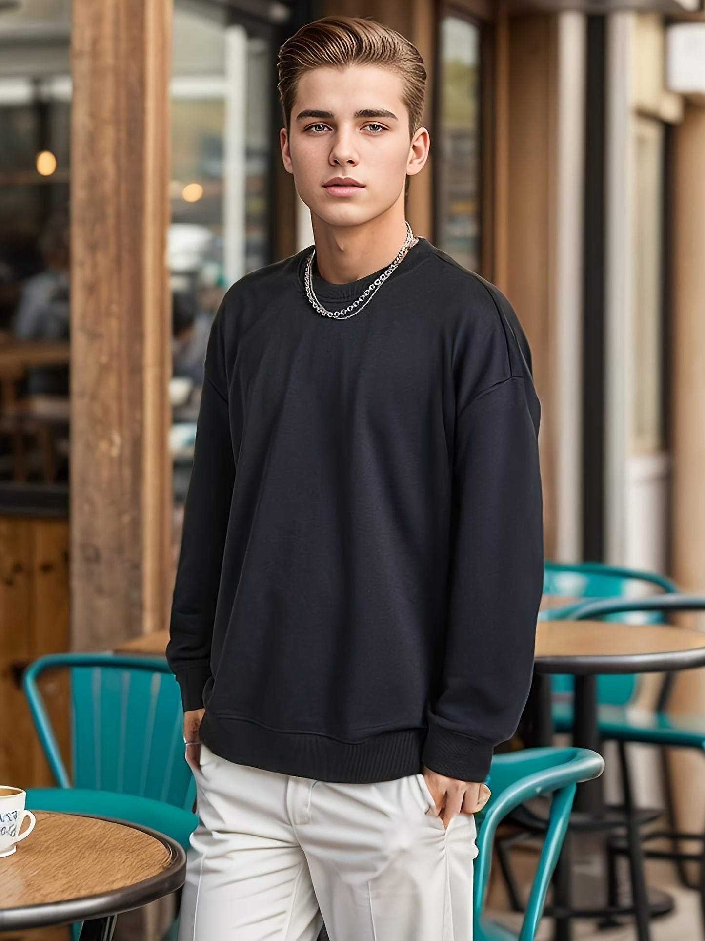 Men's Crewneck Sweatshirt Long Sleeve Hip Hop Fleece Pullover Vintage Sweatshirt Street Fashion Sweatshirts