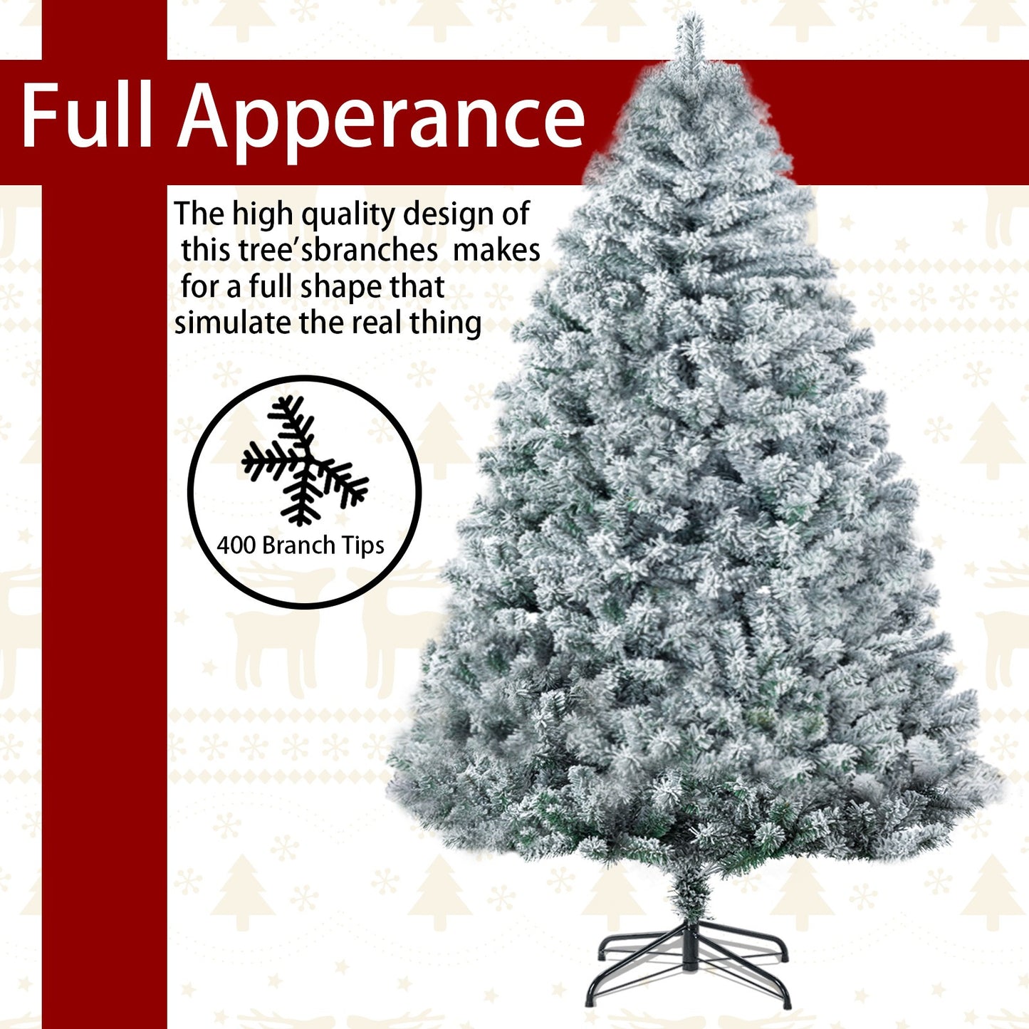 Artificial Christmas Tree with 400/1000/1200 Branch Tips, Foldable Base for Easy Assembly, Perfect for Home, Office, and Party Decorations,4.5/6/7 ft