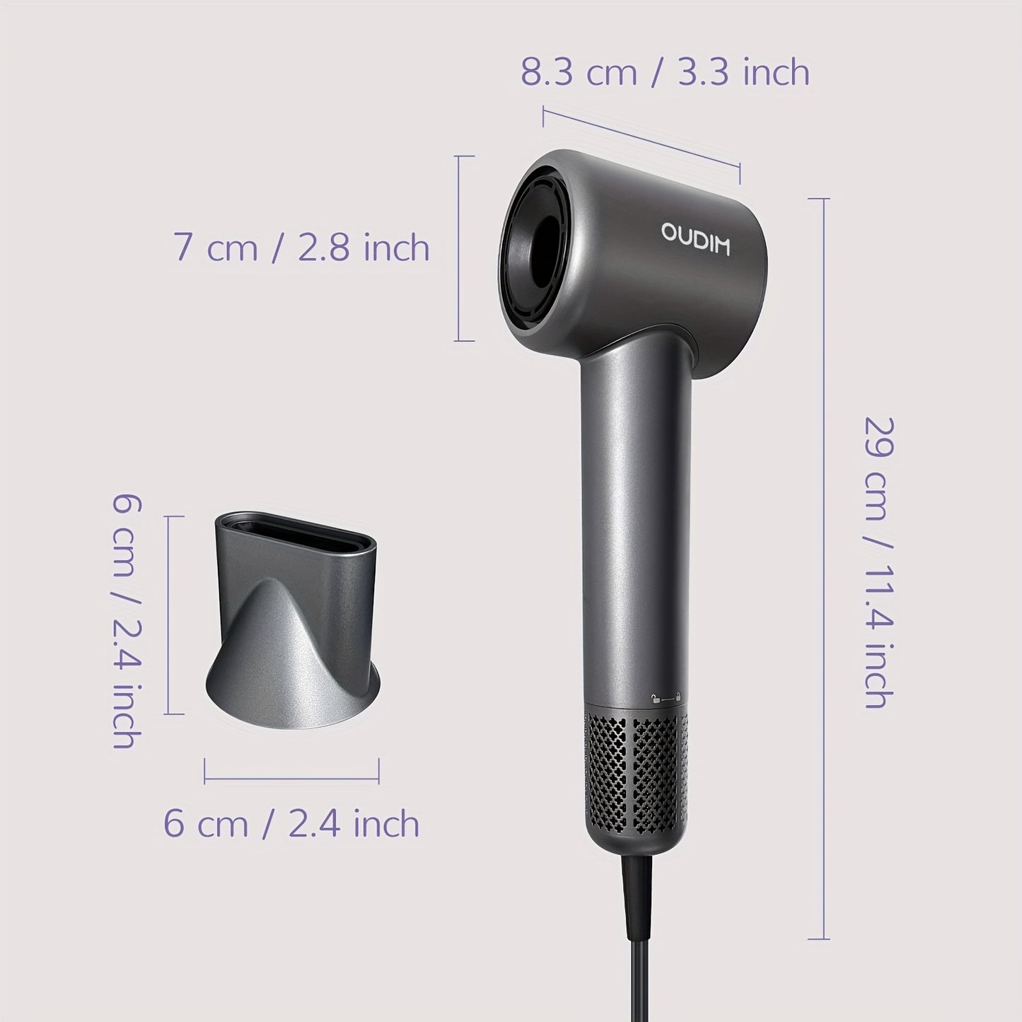 Oudif ™️Professional High-Speed Ionic Hair Dryer, 110000 RPM Brushless Motor, 4 Temperature Settings with LED Display, 2 Speed/Cold Options, Quiet Operation, Ergonomic Handle, US Plug –