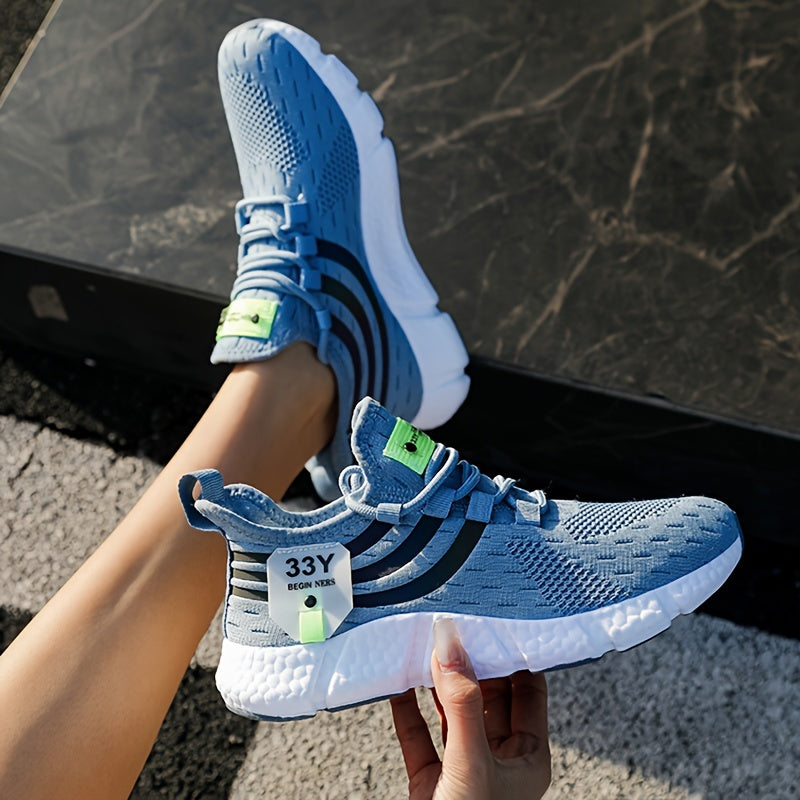 MILE HIGH™️Women's Breathable Knit Platform Sneakers, Casual Lace Up Outdoor Shoes, Comfortable Low Top Sport Shoes Plus Size