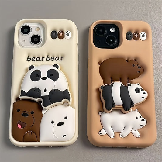 Case for iPhone Adorable Three-Dimensional Stacking Bear Stand Suitable for iPhone16promax Apple 16 Mobile Phone Case 14 Silicone 15 Trend