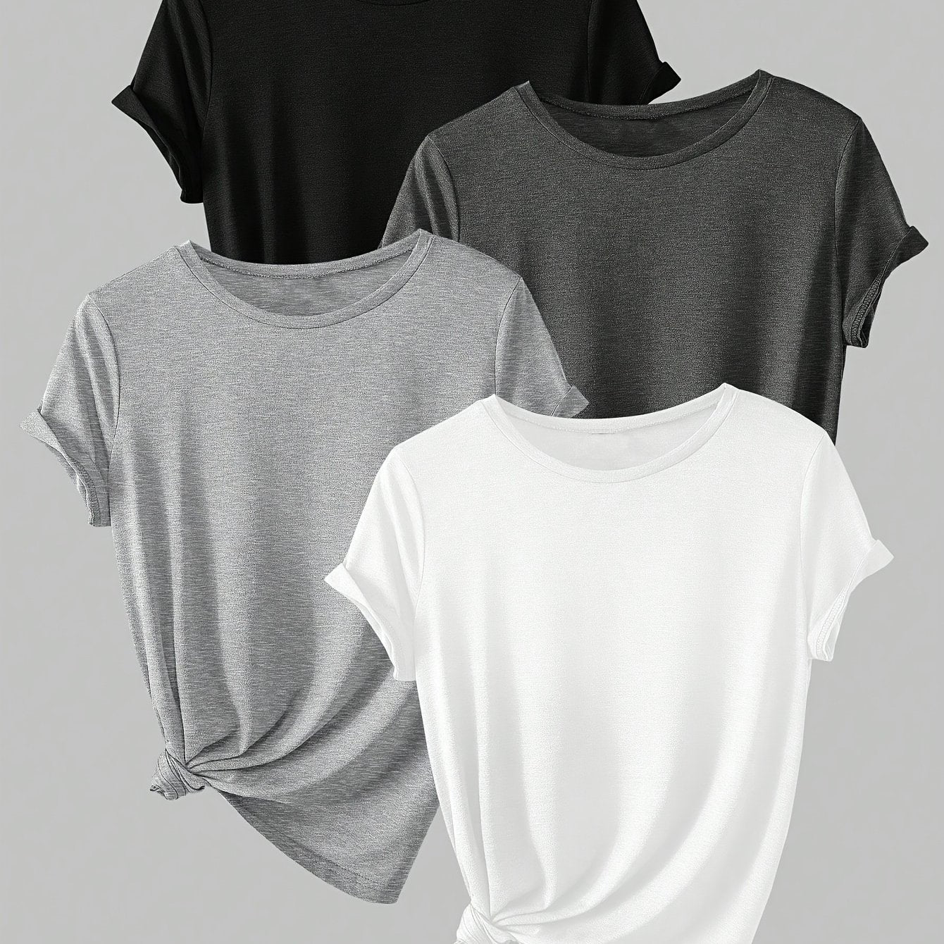 ALL DAY™️ WOMENS T SHIRTS Solid Casual T-Shirt4pcs Solid Casual Crew Neck Short Sleeve T-Shirt - Women's Clothing for Spring & Summer