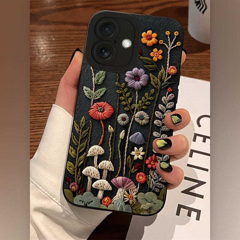 PHONE CASE VINTAGE™ Embroidered Flower Eye Mobile Phone Case Compatible with Apple 16promax