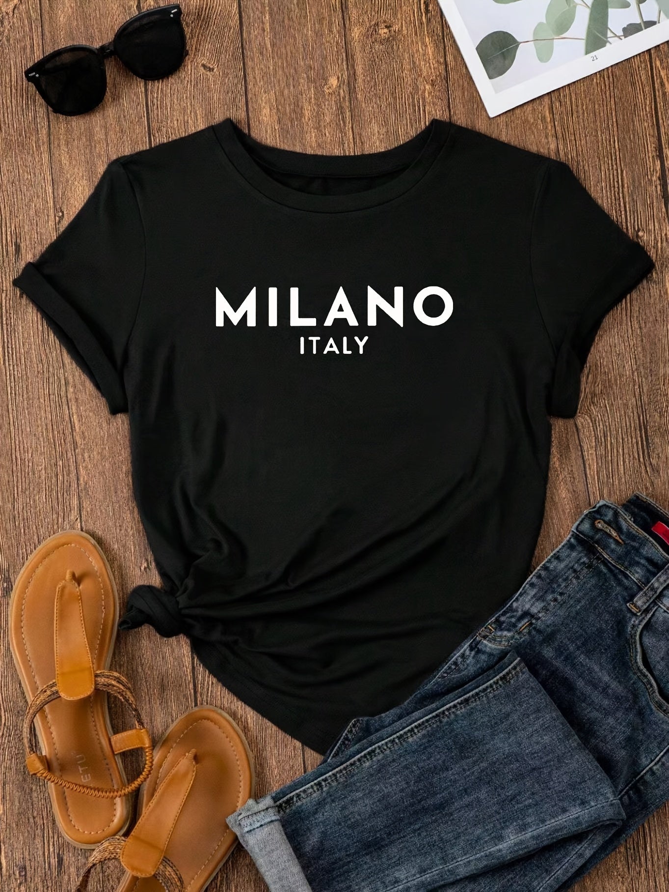 MILANO™️ Letter Print Crew Neck T-Shirt, Casual Short Sleeve T-Shirt For Spring & Summer, Women's Clothing