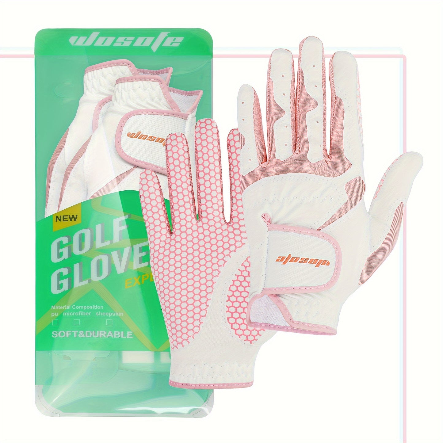 SOFT WING ™ WOSOFE Women's Golf Gloves - Ultra-Light, Breathable Microfiber with Non-Slip Grip, Washable - Pink