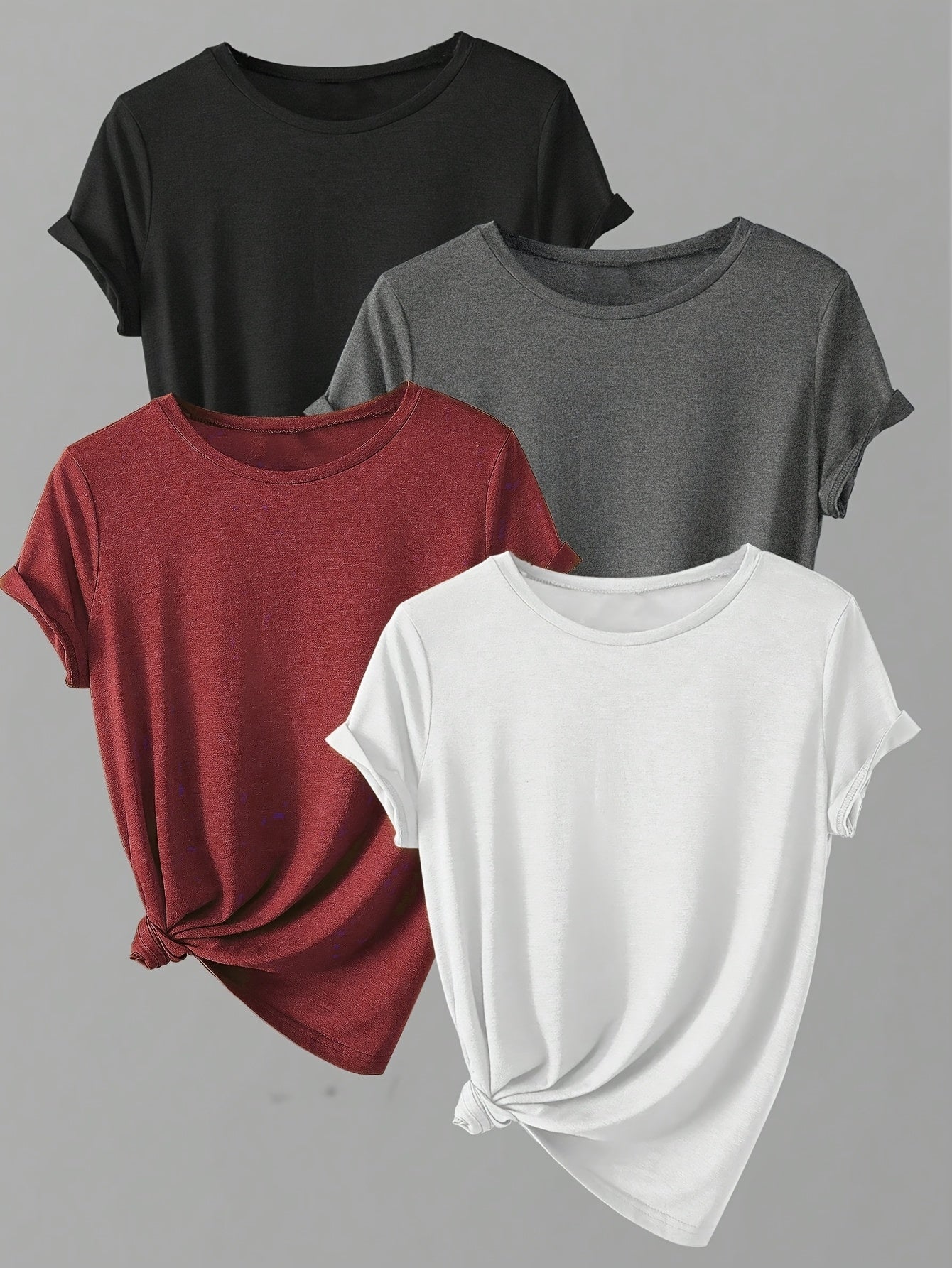 ALL DAY™️ WOMENS T SHIRTS Solid Casual T-Shirt4pcs Solid Casual Crew Neck Short Sleeve T-Shirt - Women's Clothing for Spring & Summer